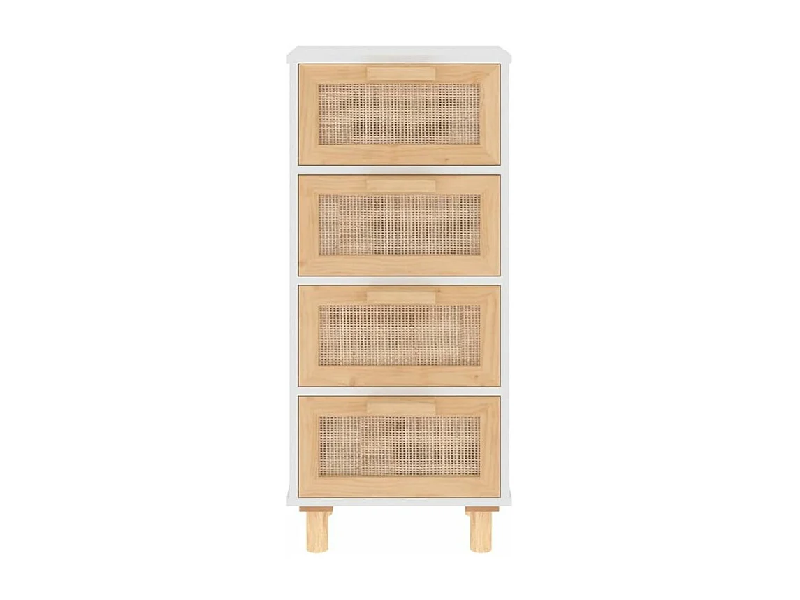 Chiffonnier en bois avec 4 tiroirs en Rotin naturel 40cm - Modèle Kaliga-Couleur Blanc