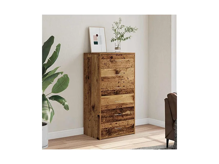 Chiffonnier avec 6 tiroirs vieux bois 50x34x96 bois d'ingénierie