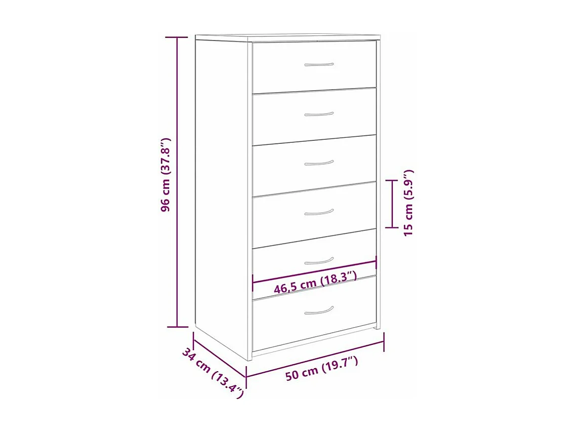 Chiffonnier avec 6 tiroirs vieux bois 50x34x96 bois d'ingénierie