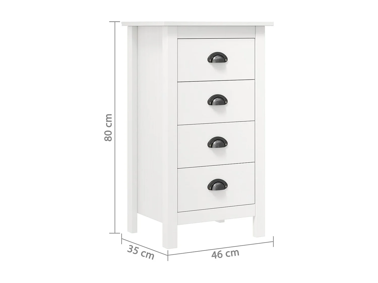 Chiffonnier Hill Range Blanc 46x35x80 Bois de pin solide
