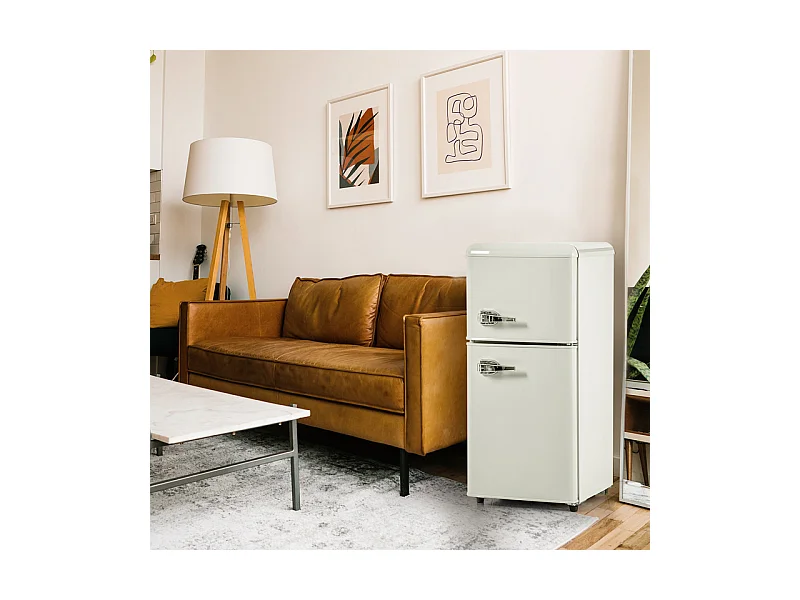 Réfrigérateur 22L+38L, double porte avec LED et pieds réglables, classe E, -27°C-13°C, 102 kWh/an, Blanc, 42x45.5x88.8cm