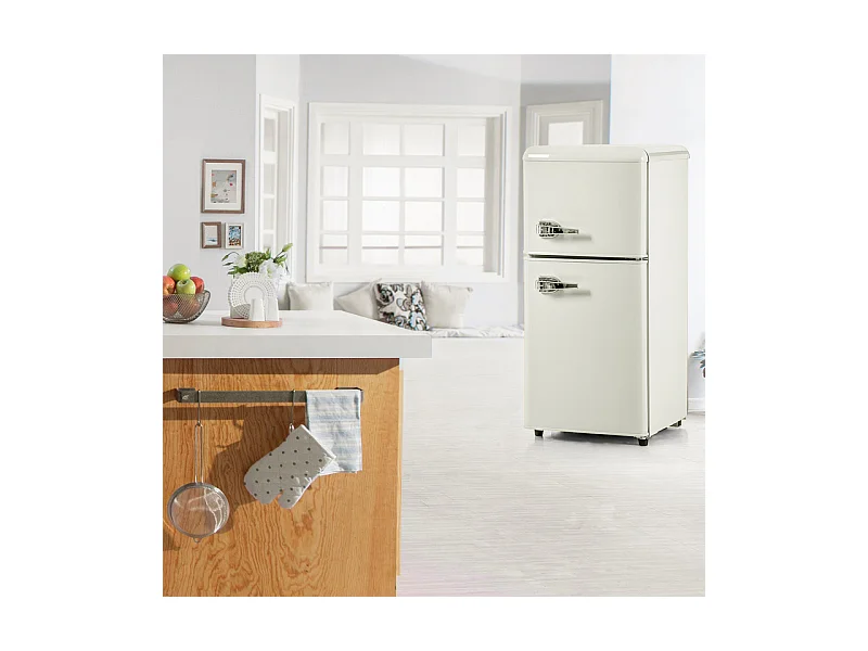 Réfrigérateur 22L+38L, double porte avec LED et pieds réglables, classe E, -27°C-13°C, 102 kWh/an, Blanc, 42x45.5x88.8cm