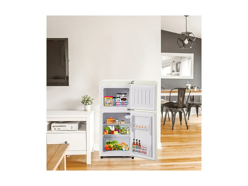 Réfrigérateur 22L+38L, double porte avec LED et pieds réglables, classe E, -27°C-13°C, 102 kWh/an, Blanc, 42x45.5x88.8cm