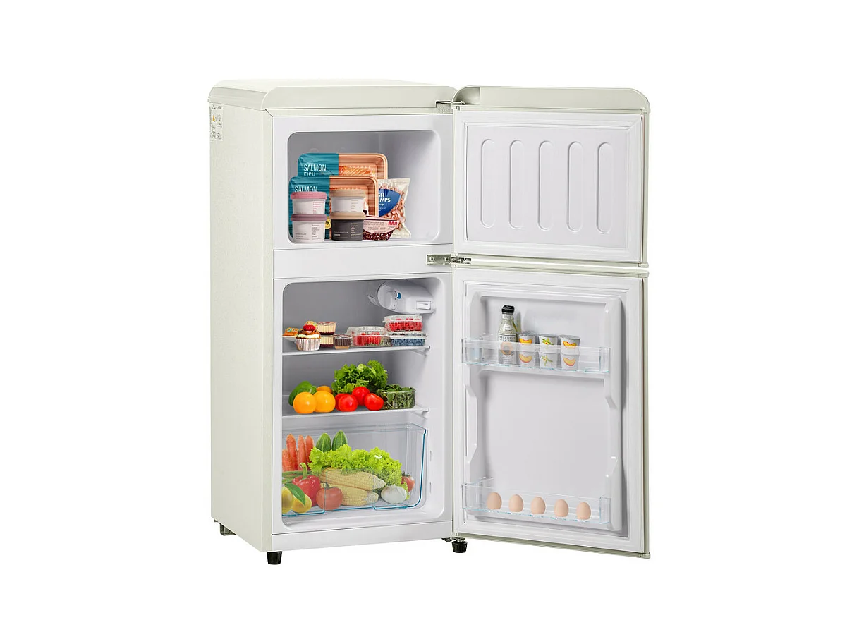 Réfrigérateur 22L+38L, double porte avec LED et pieds réglables, classe E, -27°C-13°C, 102 kWh/an, Blanc, 42x45.5x88.8cm