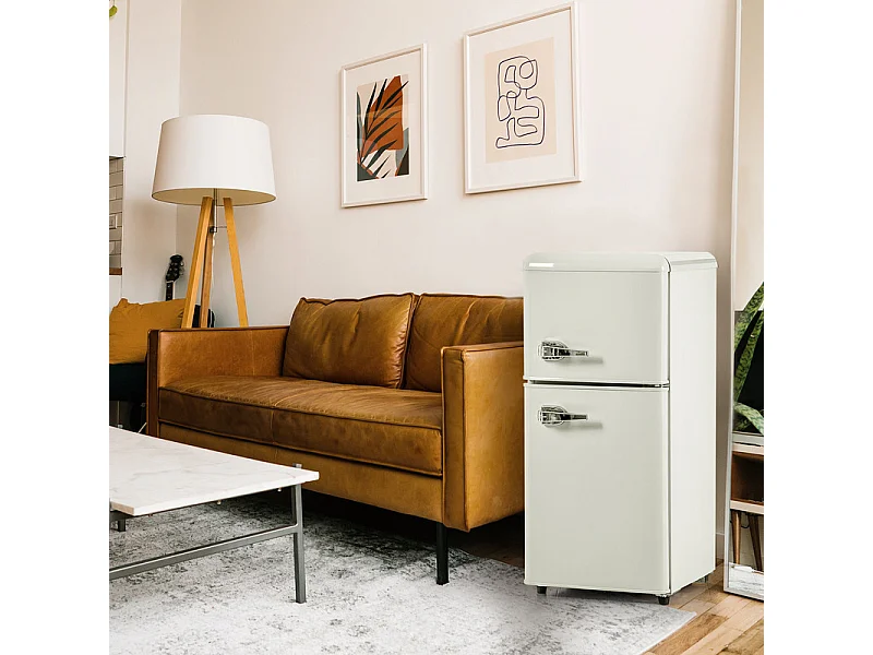 Réfrigérateur 22L+38L, double porte avec LED et pieds réglables, classe E, -27°C-13°C, 102 kWh/an, Blanc, 42x45.5x88.8cm