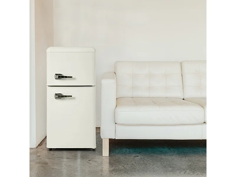 Réfrigérateur 22L+38L, double porte avec LED et pieds réglables, classe E, -27°C-13°C, 102 kWh/an, Blanc, 42x45.5x88.8cm