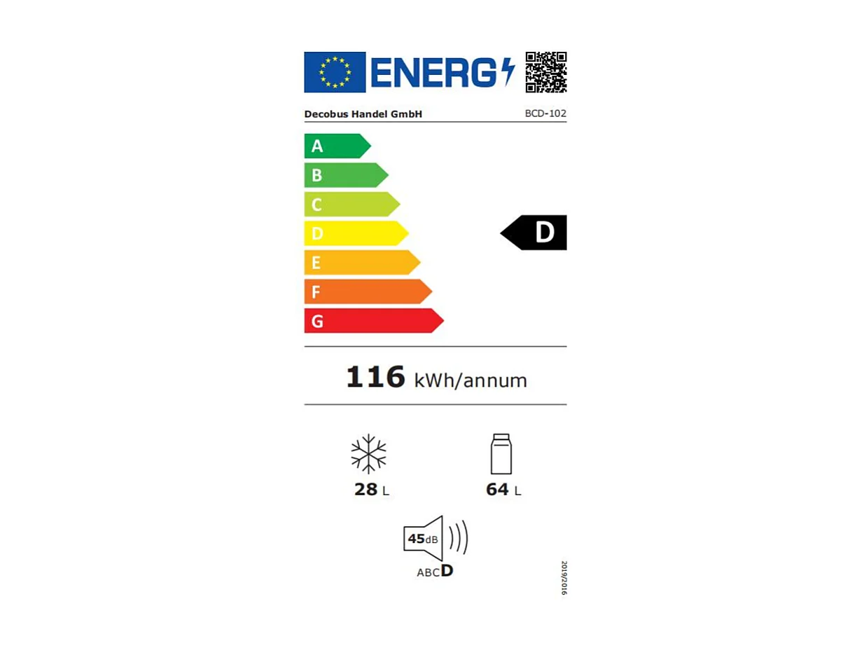 Réfrigérateur 22L+38L, double porte avec LED et pieds réglables, classe E, -27°C-13°C, 102 kWh/an, Blanc, 42x45.5x88.8cm