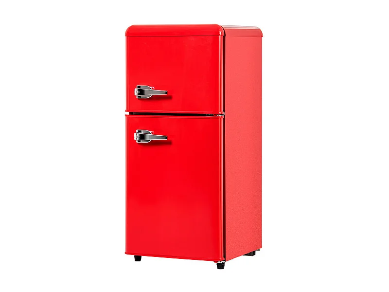 Refrigerador 22L+38L, doble puerta con LED y pies ajustables, clase E, -27°C-13°C, 102 kWh/año, Rojo, 42x45.5x88.8cm