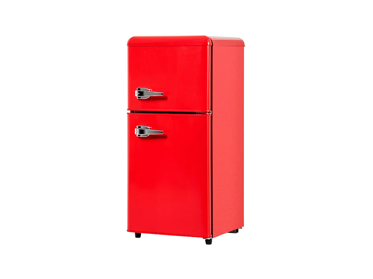 Réfrigérateur 22L+38L, double porte avec LED et pieds réglables, classe E, -27°C-13°C, 102 kWh/an, Rouge, 42x45.5x88.8cm