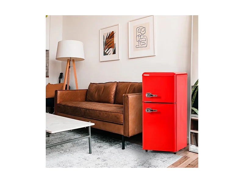 Réfrigérateur 22L+38L, double porte avec LED et pieds réglables, classe E, -27°C-13°C, 102 kWh/an, Rouge, 42x45.5x88.8cm
