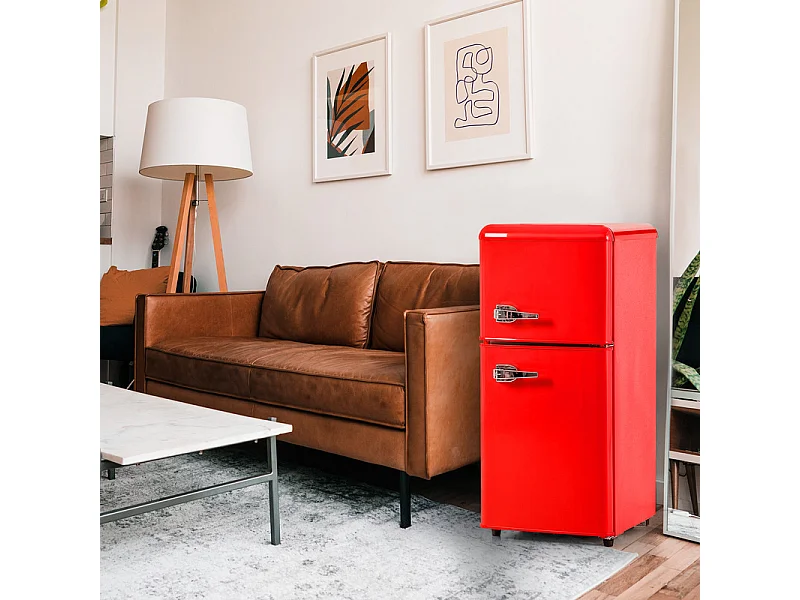 Réfrigérateur 22L+38L, double porte avec LED et pieds réglables, classe E, -27°C-13°C, 102 kWh/an, Rouge, 42x45.5x88.8cm