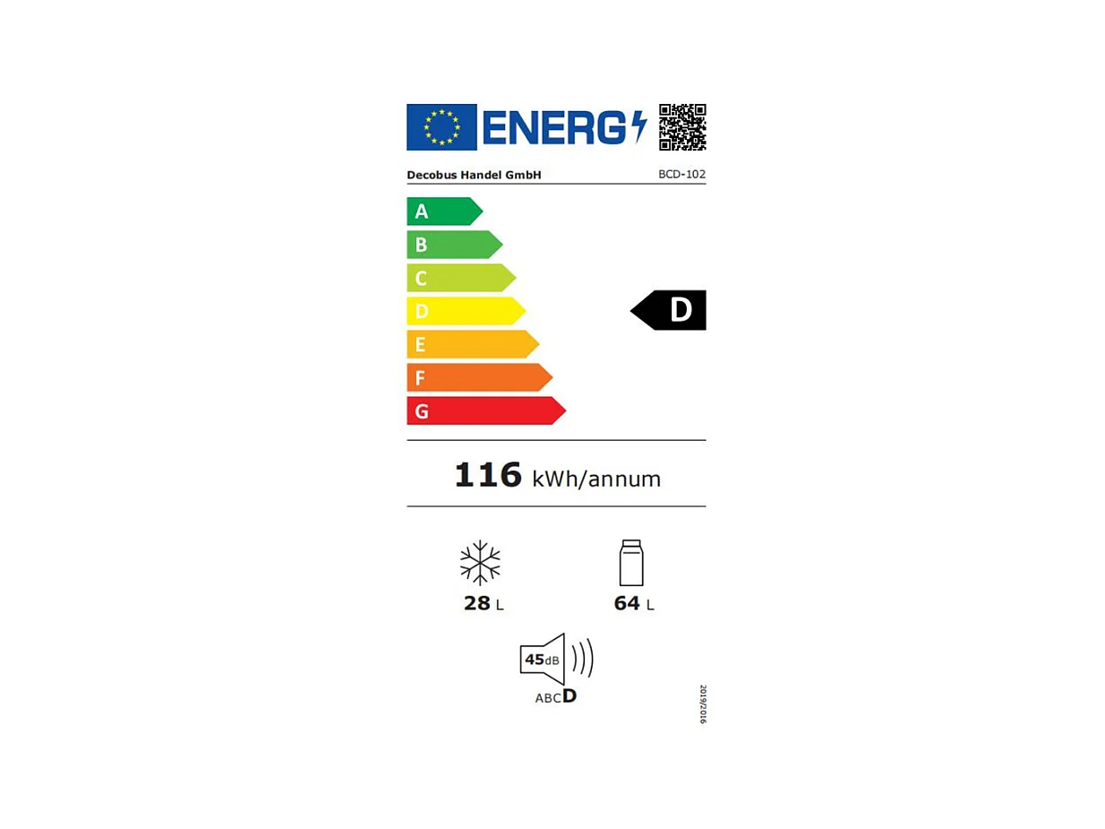 Réfrigérateur 28L+64L,  -27°C~13°C, 116 kWh/an, 45dB, efficacité énergétique D, Noir, 41x45.5x105.5cm