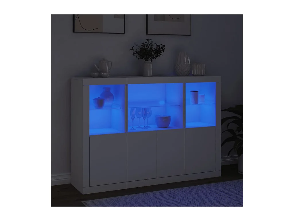 Buffets avec lumières LED 3 pcs blanc bois d'ingénierie