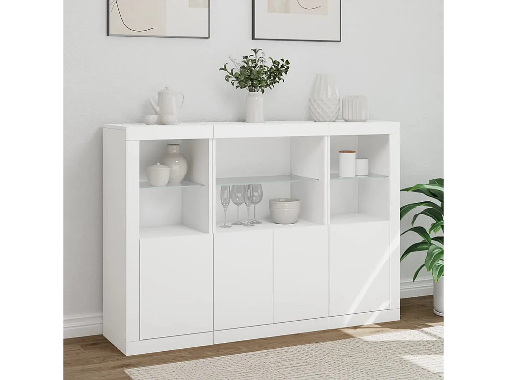 Buffets avec lumières LED 3 pcs blanc bois d'ingénierie