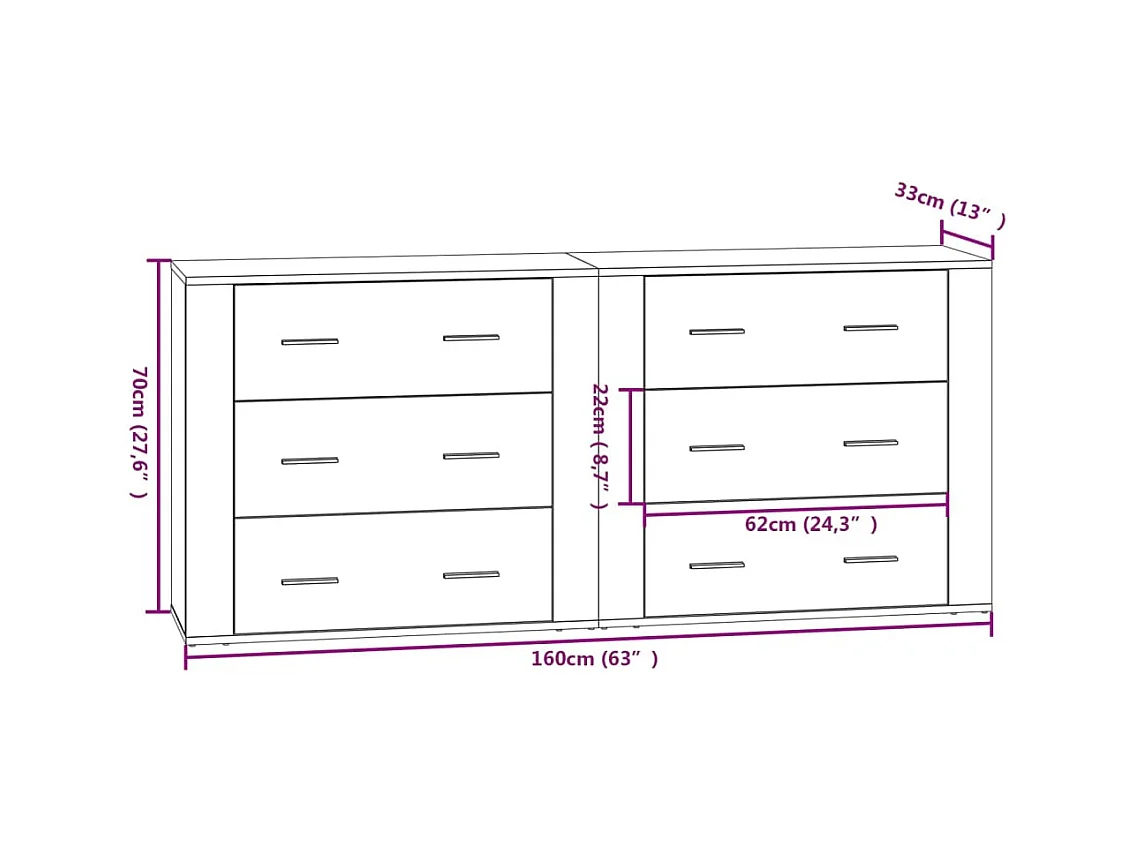 Buffets 2 pcs chêne sonoma bois d'ingénierie