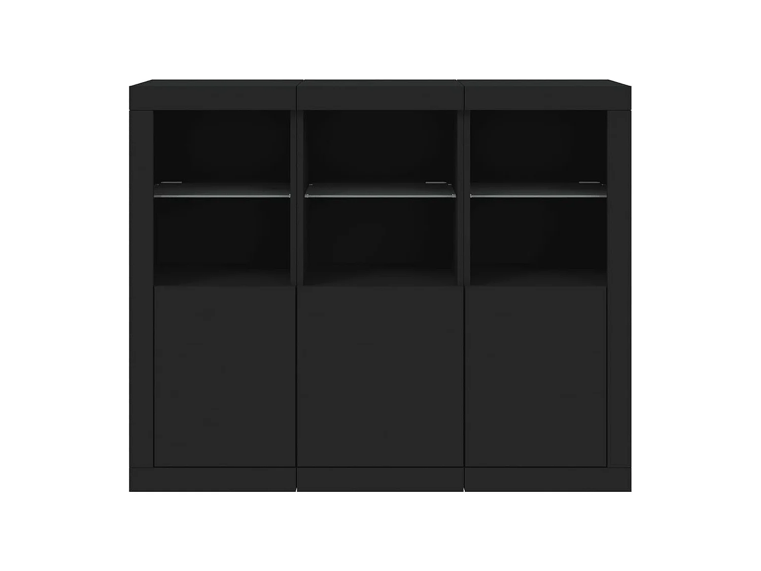 Buffets avec lumières LED 3 pcs noir bois d'ingénierie