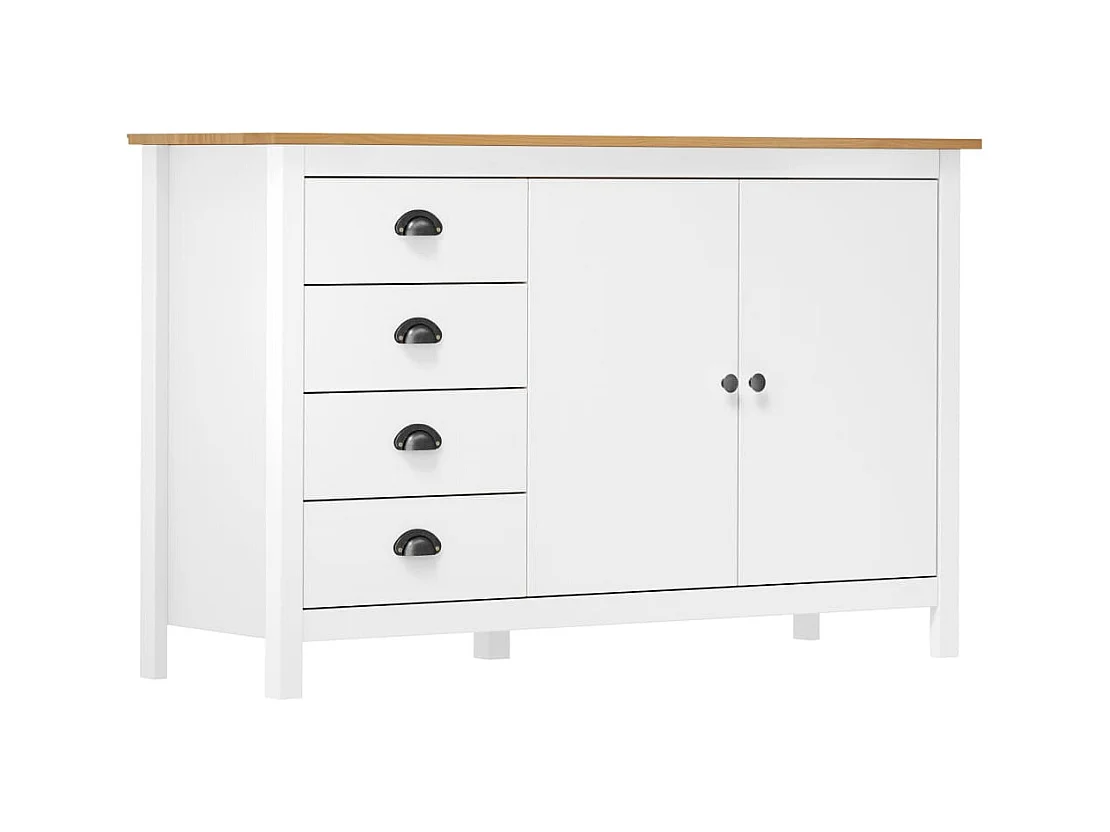 Petit buffet Kalexia 130cm - Bois de pin massif-Couleur Blanc et Chêne