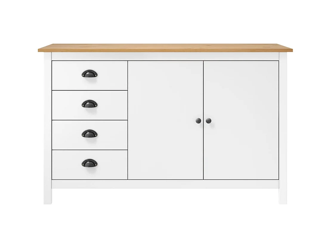 Petit buffet Kalexia 130cm - Bois de pin massif-Couleur Blanc et Chêne