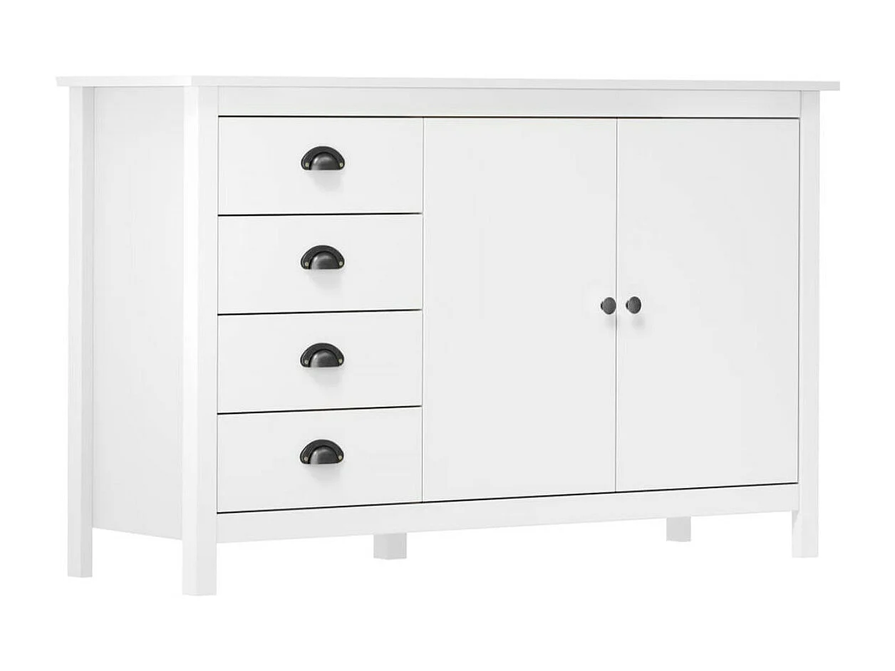 Petit buffet Kalexia 130cm - Bois de pin massif-Couleur Blanc et Chêne