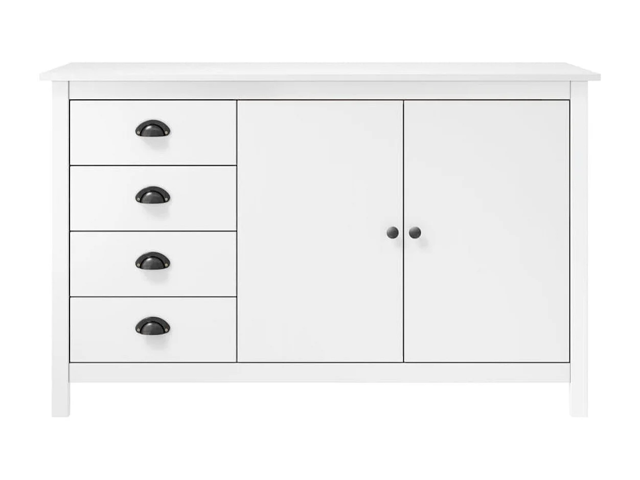 Petit buffet Kalexia 130cm - Bois de pin massif-Couleur Blanc et Chêne