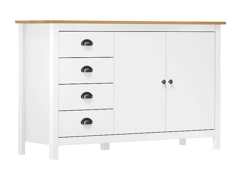 Petit buffet Kalexia 130cm - Bois de pin massif-Couleur Blanc et Chêne