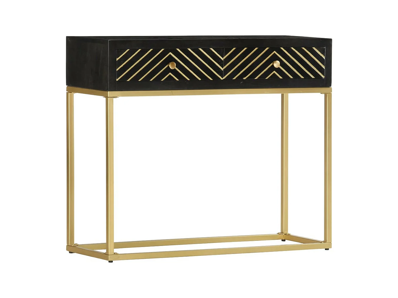 Table console Noir et doré 90x30x75 Bois de manguier massif