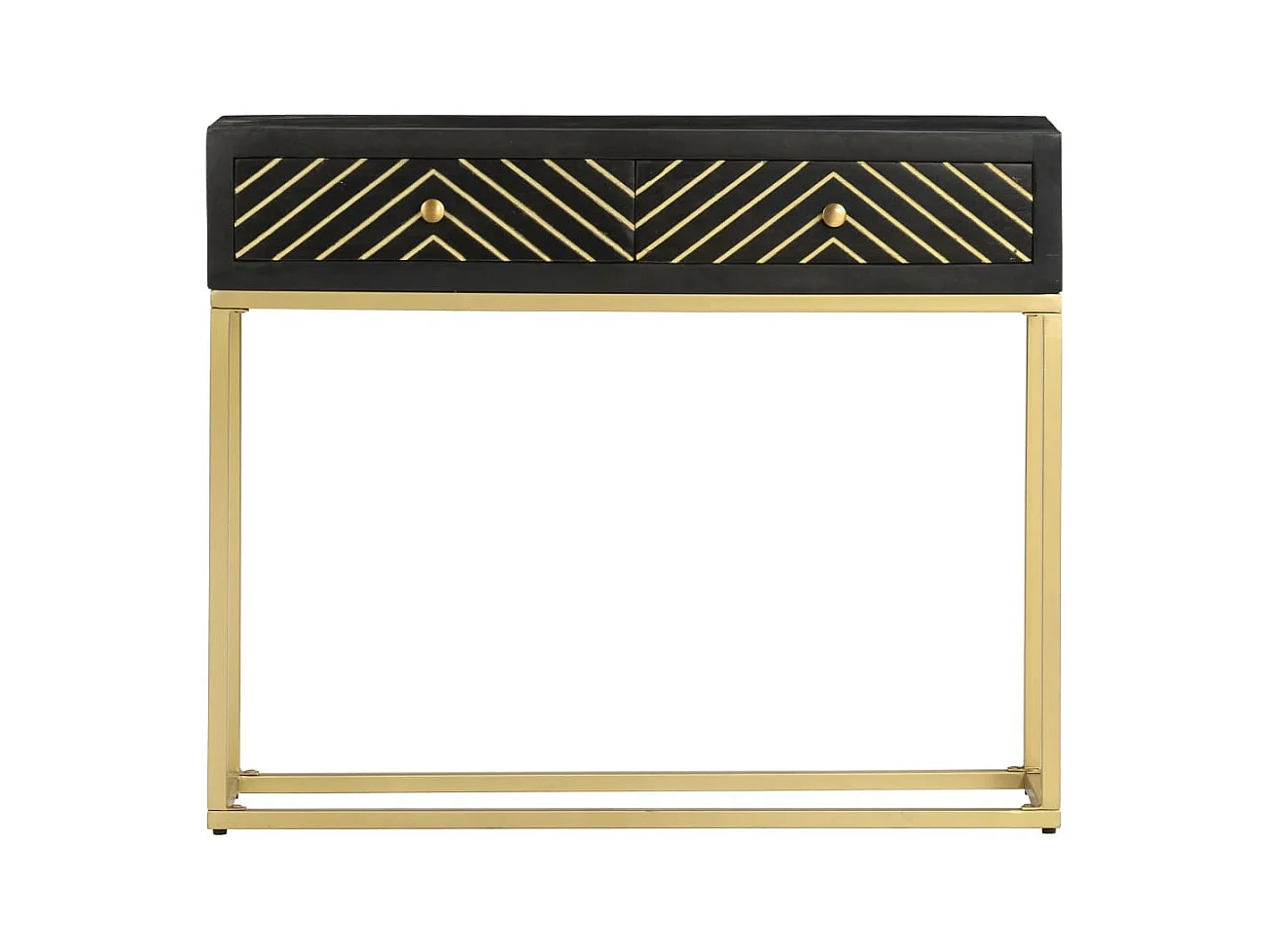 Table console Noir et doré 90x30x75 Bois de manguier massif