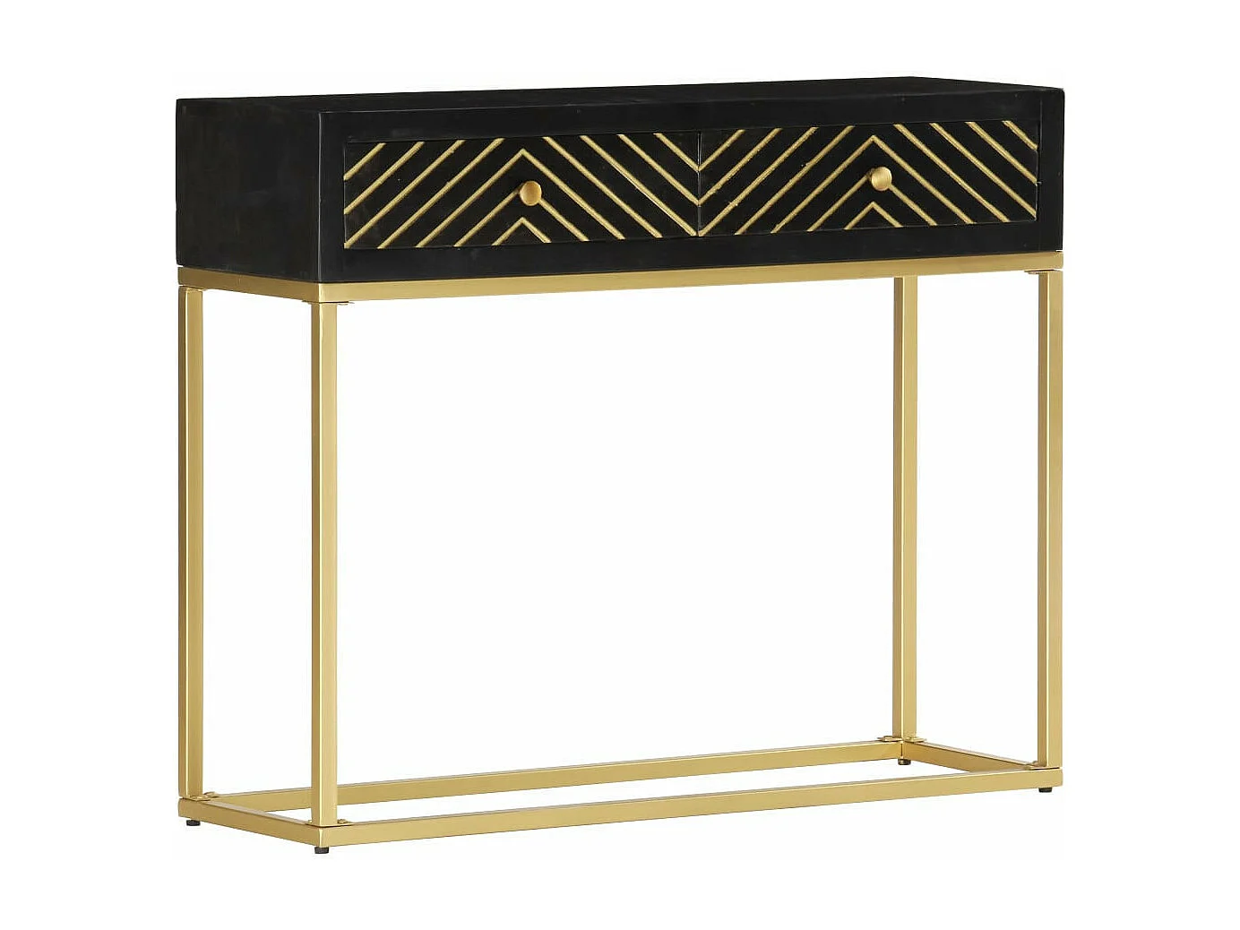 Table console Noir et doré 90x30x75 Bois de manguier massif