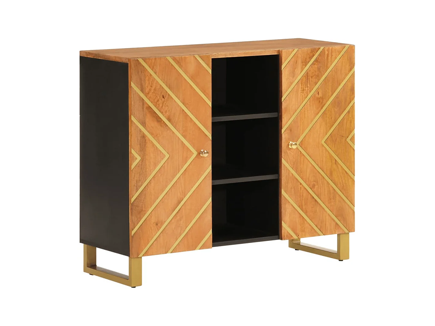 Armoire latérale marron et noir 90x33,5x75 bois de manguier