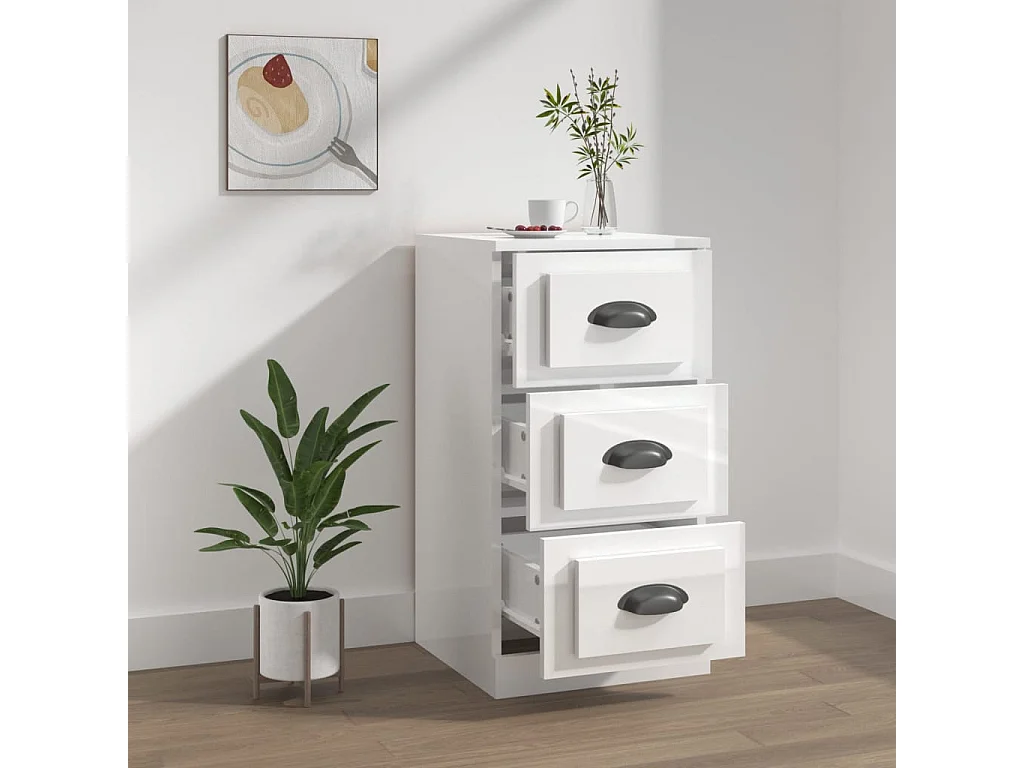 Buffet blanc brillant 36x35,5x67,5 bois d'ingénierie