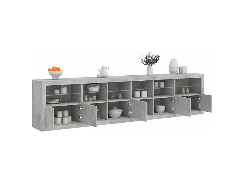 Buffet avec lumières LED gris béton 283x37x67