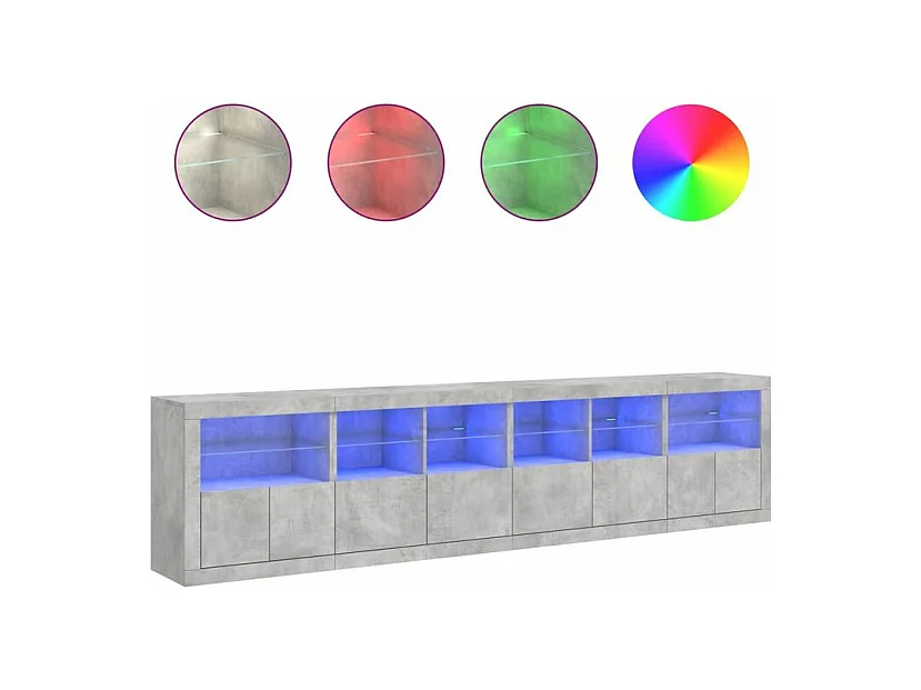 Buffet avec lumières LED gris béton 283x37x67