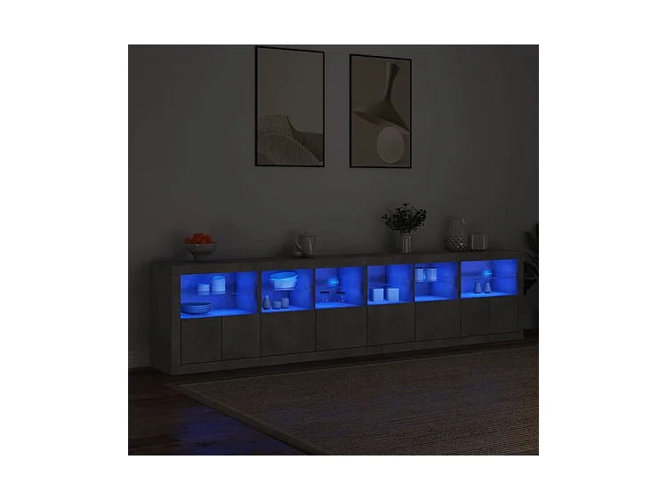 Buffet avec lumières LED gris béton 283x37x67