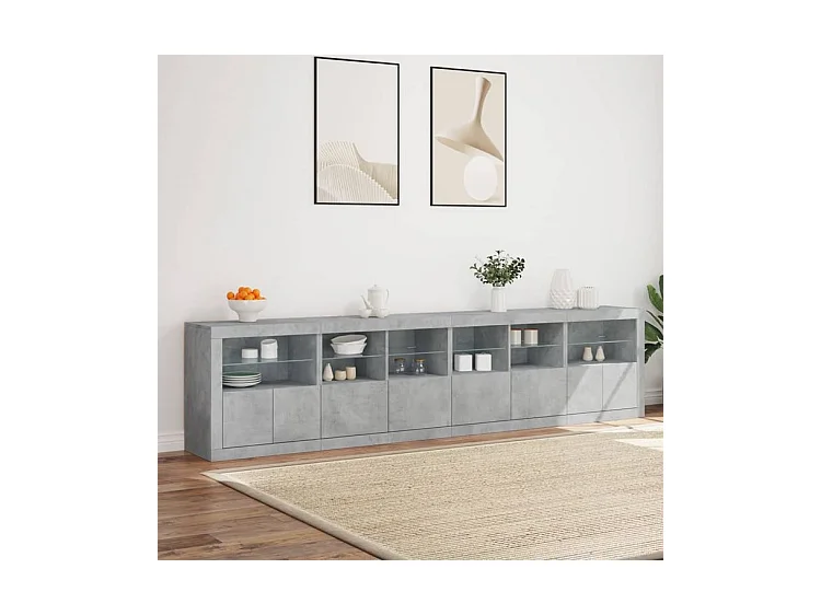 Buffet avec lumières LED gris béton 283x37x67