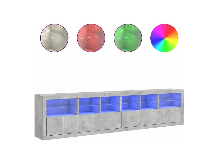 Buffet avec lumières LED gris béton 283x37x67