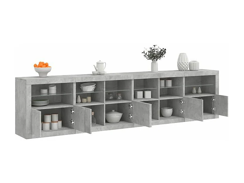 Buffet avec lumières LED gris béton 283x37x67