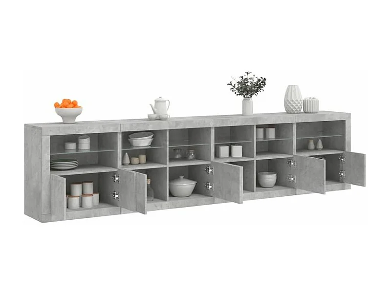 Buffet avec lumières LED gris béton 283x37x67