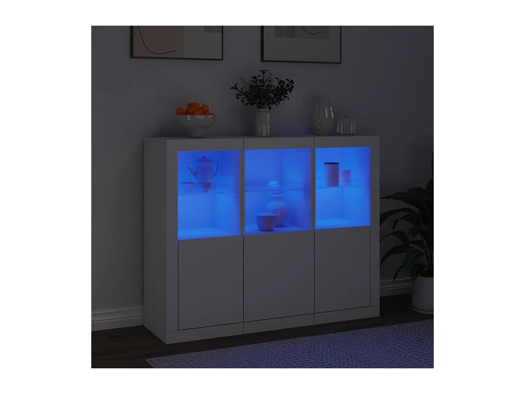 Buffets avec lumières LED 3 pcs blanc bois d'ingénierie