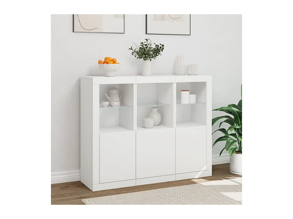 Buffets avec lumières LED 3 pcs blanc bois d'ingénierie