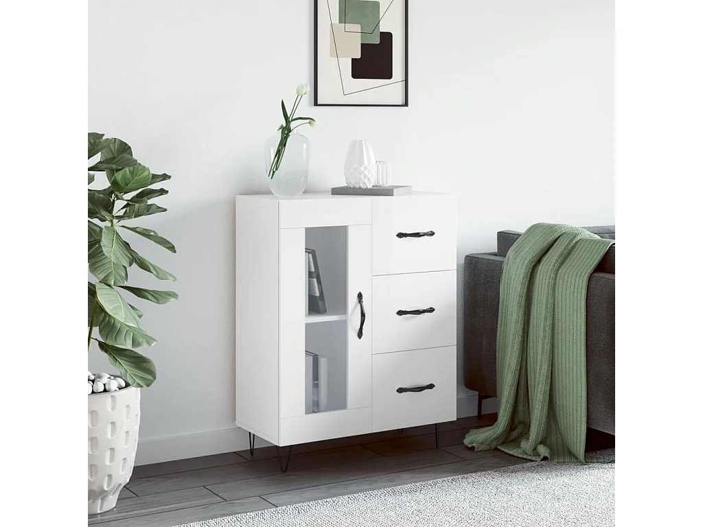 Buffet Blanc brillant 69,5x34x90 Bois d'ingénierie