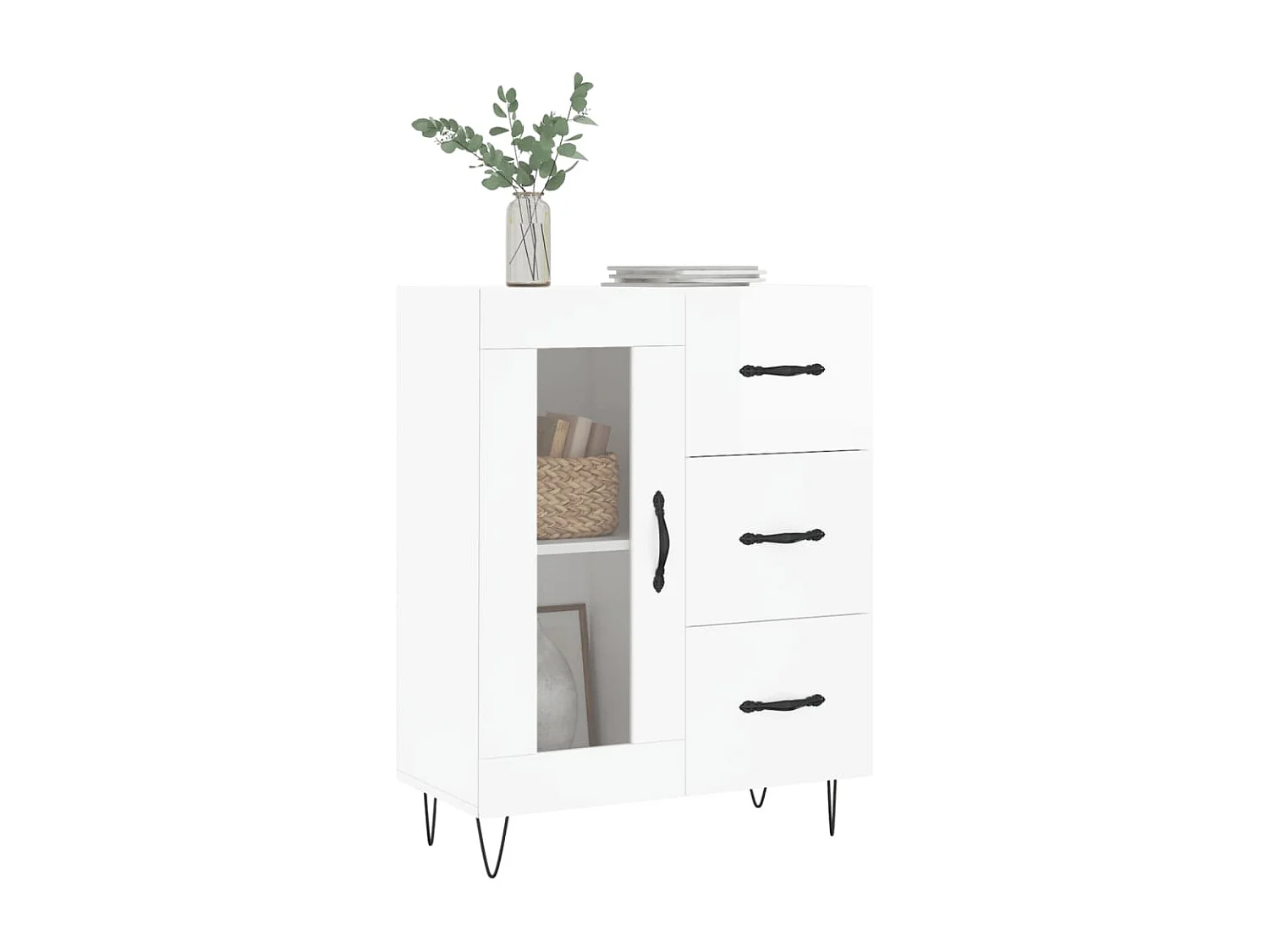 Buffet Blanc brillant 69,5x34x90 Bois d'ingénierie