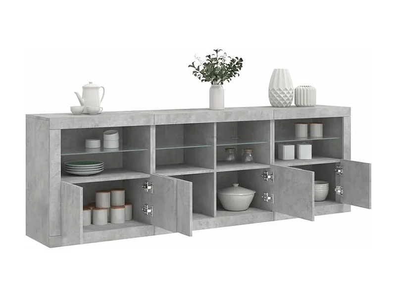 Buffet avec lumières LED gris béton 202x37x67