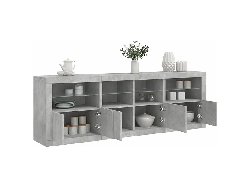 Buffet avec lumières LED gris béton 202x37x67
