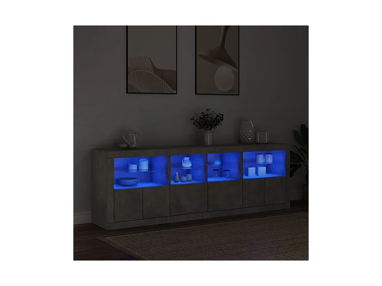 Buffet avec lumières LED gris béton 202x37x67