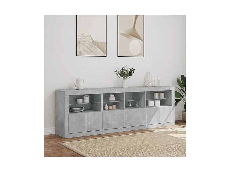 Buffet avec lumières LED gris béton 202x37x67