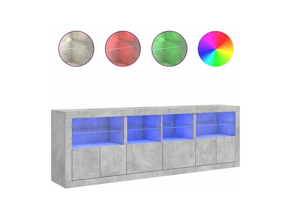 Buffet avec lumières LED gris béton 202x37x67