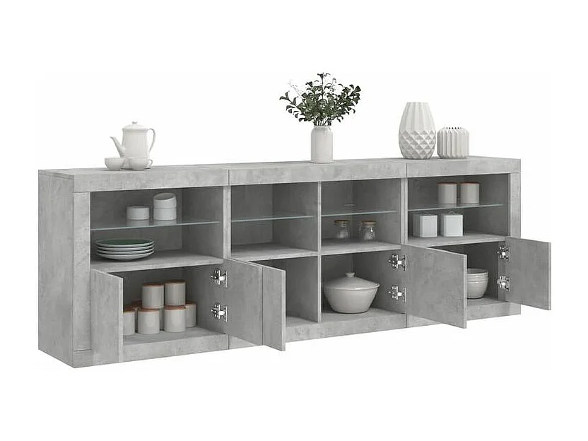 Buffet avec lumières LED gris béton 202x37x67