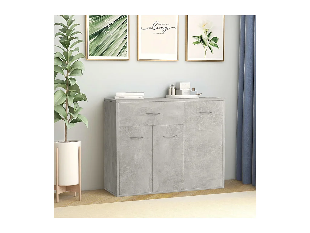 Petit buffet 3 portes et 1 tiroir Homa L 88cm - Gamme intemporelle-Couleur Gris béton