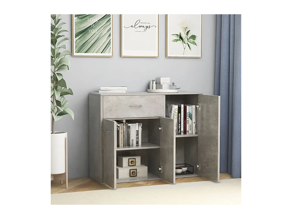 Petit buffet 3 portes et 1 tiroir Homa L 88cm - Gamme intemporelle-Couleur Gris béton