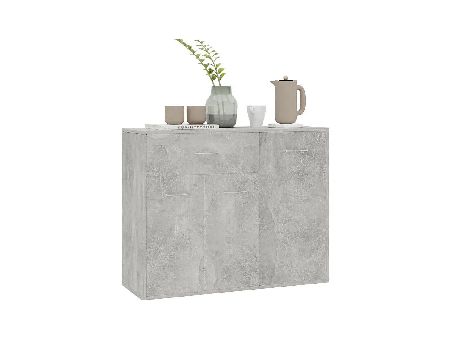 Petit buffet 3 portes et 1 tiroir Homa L 88cm - Gamme intemporelle-Couleur Gris béton